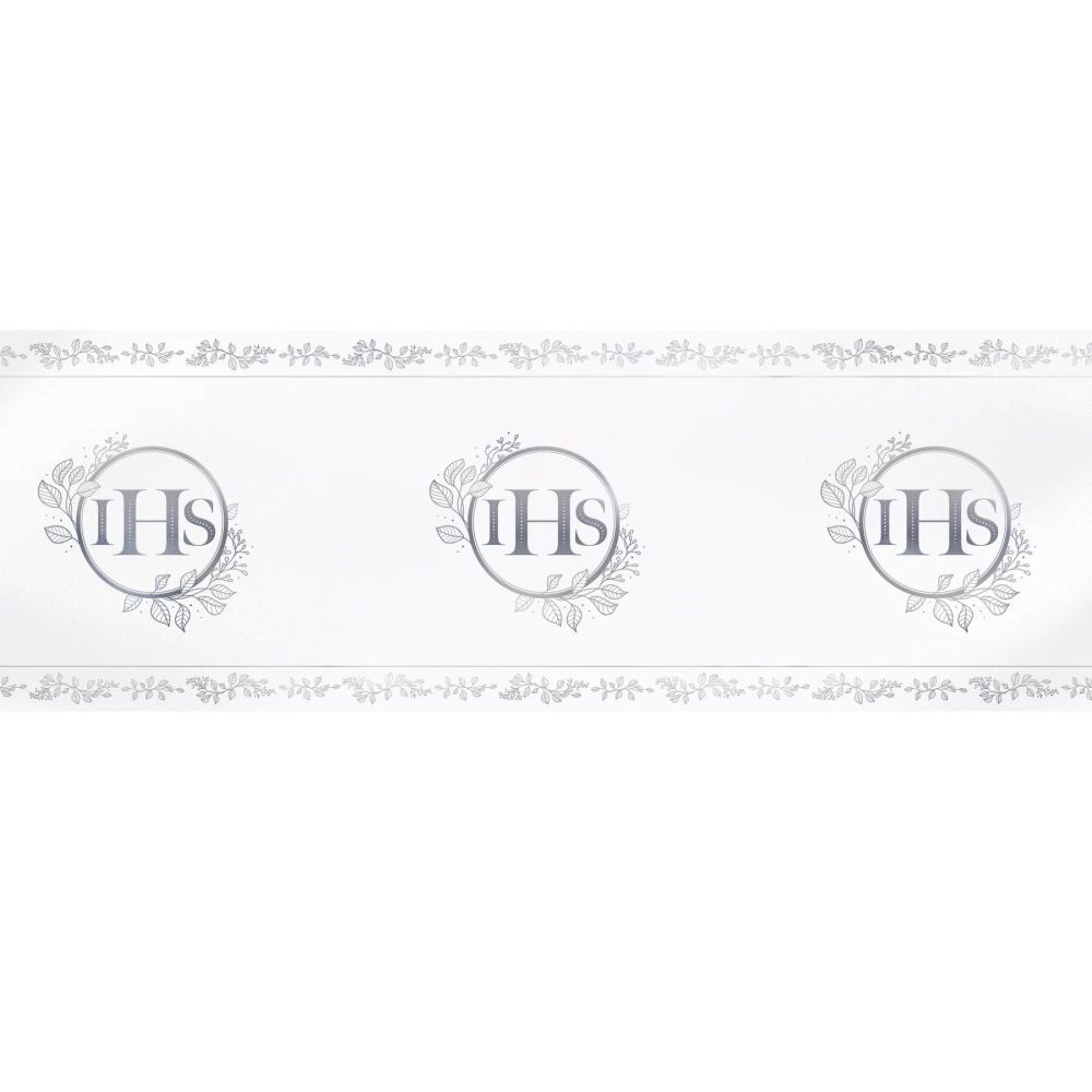 Decorative table runner, communion - IHS, silver, 5 meters