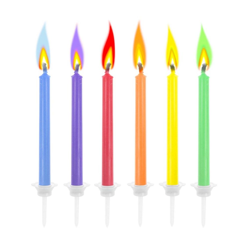 Świeczki urodzinowe - GoDan - kolorowe płomienie, mix, 6 szt.
