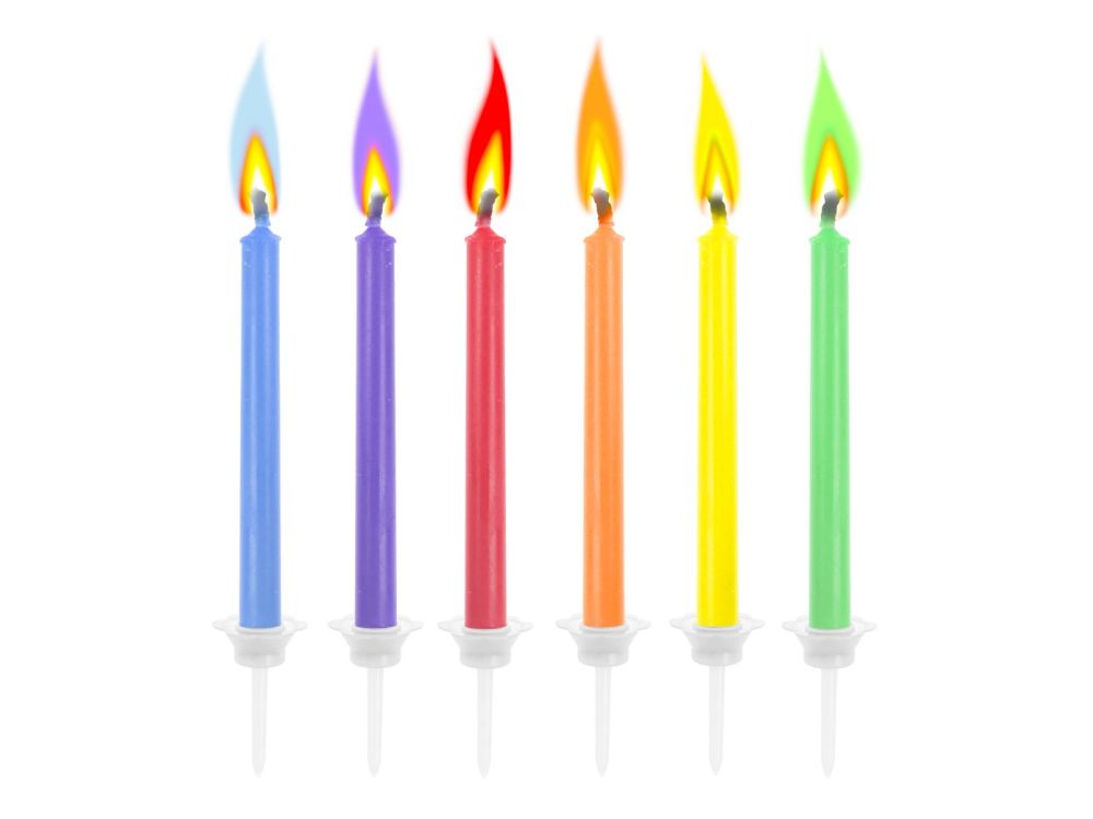 Birthday candles - GoDan - colorful flames, mix, 6 pcs.