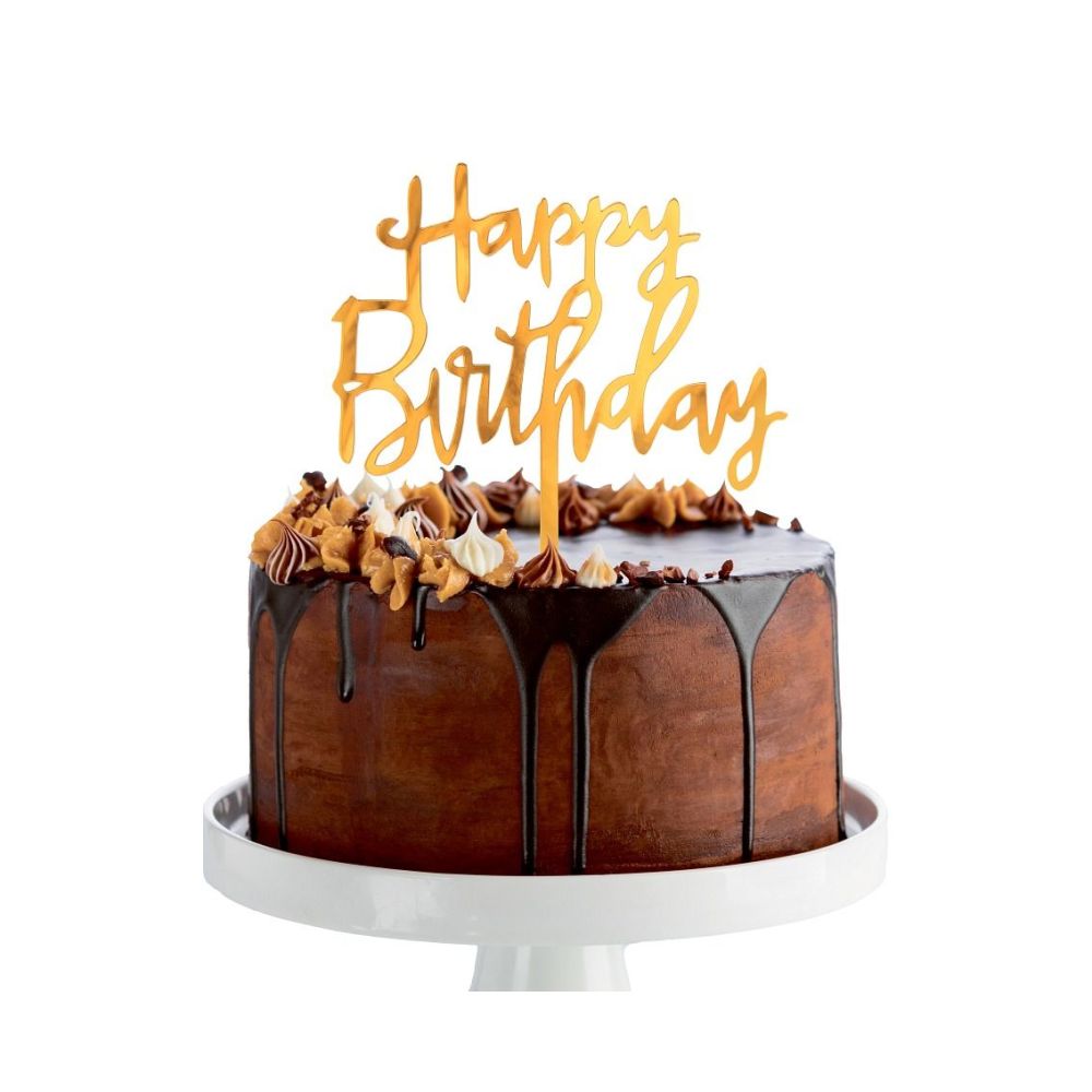 Topper akrylowy urodzinowy na tort Happy Birthday - GoDan - złoty