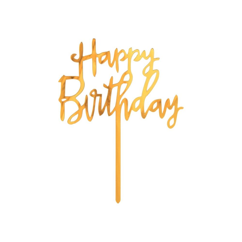 Topper akrylowy urodzinowy na tort Happy Birthday - GoDan - złoty