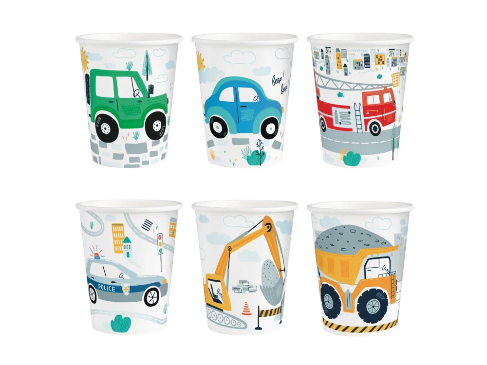 Paper cups - Cars, mix, 220 ml, 6 pcs.