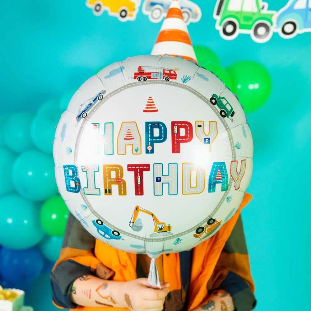 Balon foliowy, Happy Birthday - Auta, 45 cm