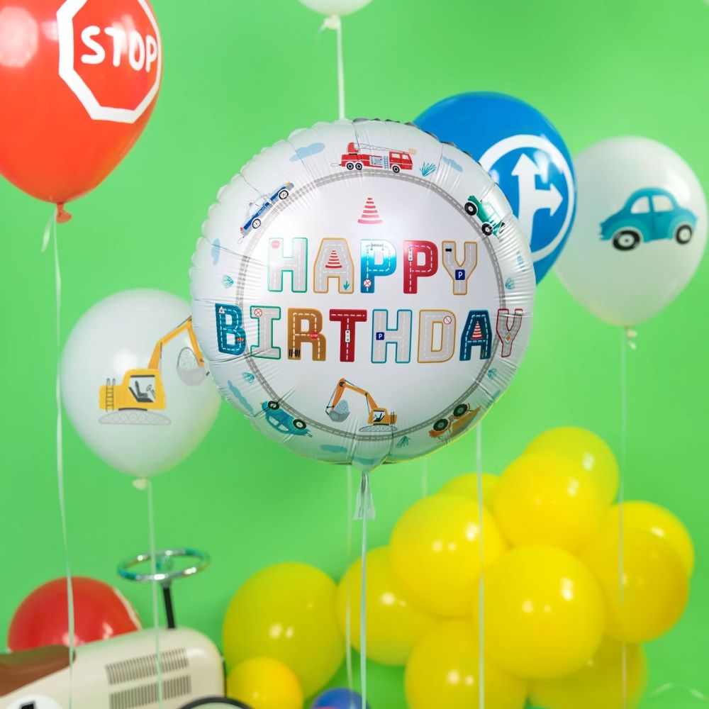 Balon foliowy, Happy Birthday - Auta, 45 cm