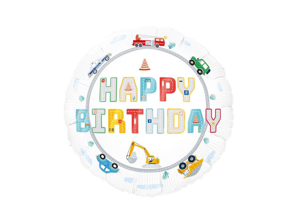 Foil balloon, Happy Birthday - Cars, 45 cm