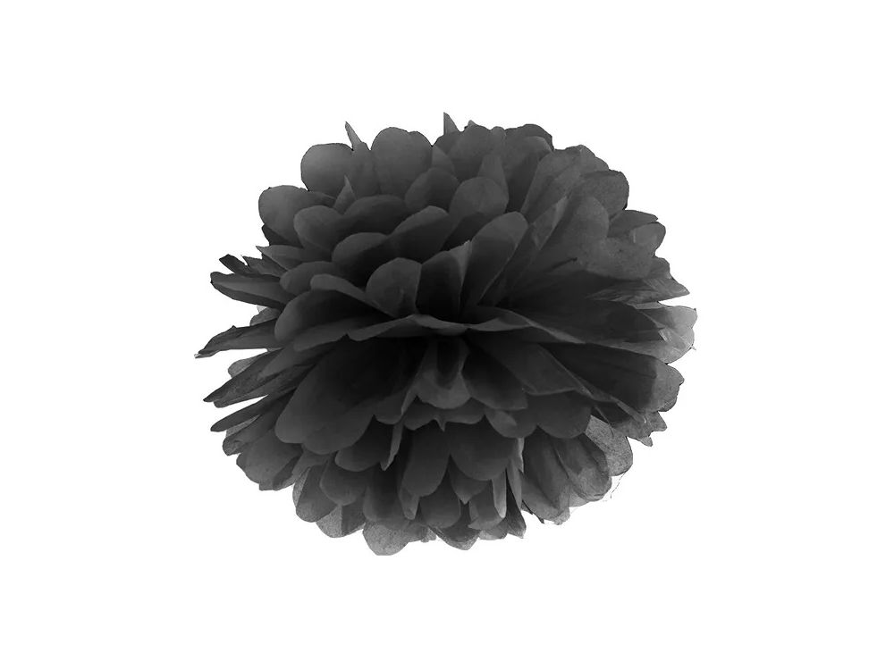 Pompon bibułowy - PartyDeco - czarny, 25 cm