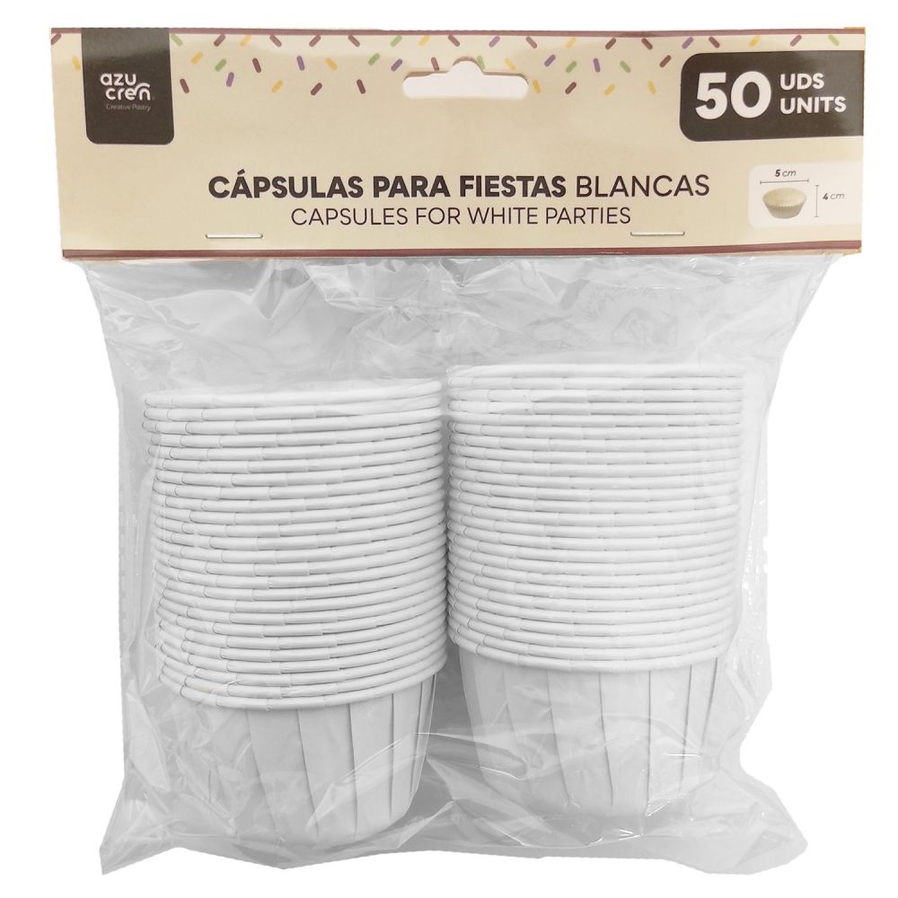 Papilotki na muffinki - Azucren - białe, 50 x 40 mm, 50 szt.