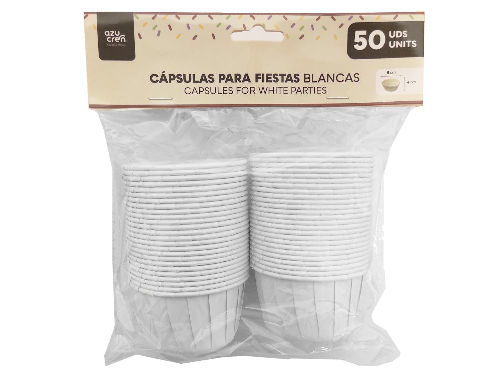 Baking cups - Azucren - white, 50 x 40 mm, 50 pcs.