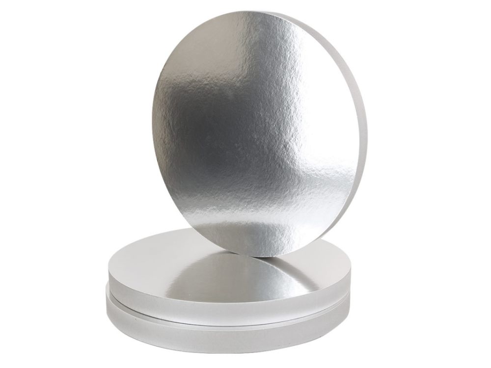 Round cake base - thick, polystyrene, silver, 28 cm