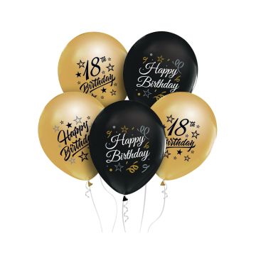 Balony lateksowe - GoDan - Happy Birthday, liczba 18, 5 szt.