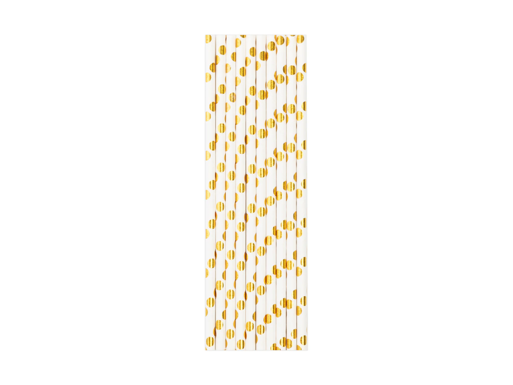 Paper straws - white, golden dots, 19.5 cm, 10 pcs.