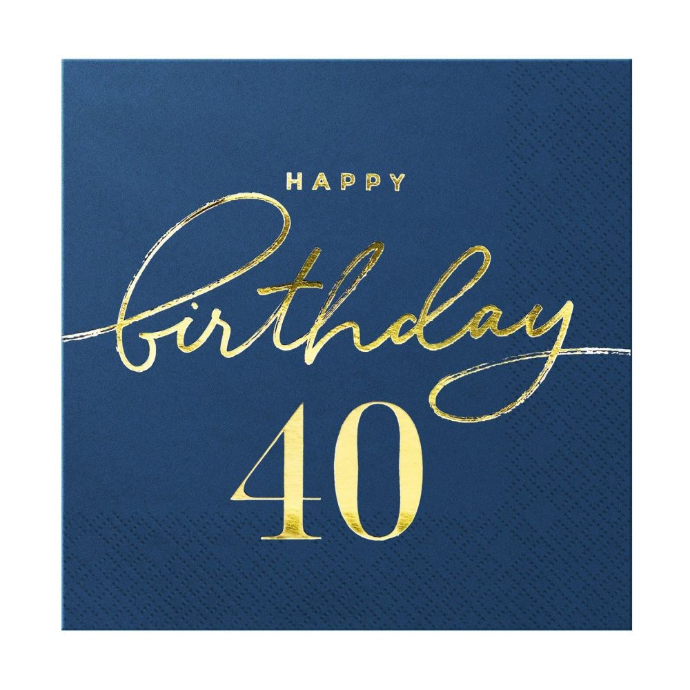 Paper Napkins - Happy Birthday, number 40, navy blue, 10 pcs.