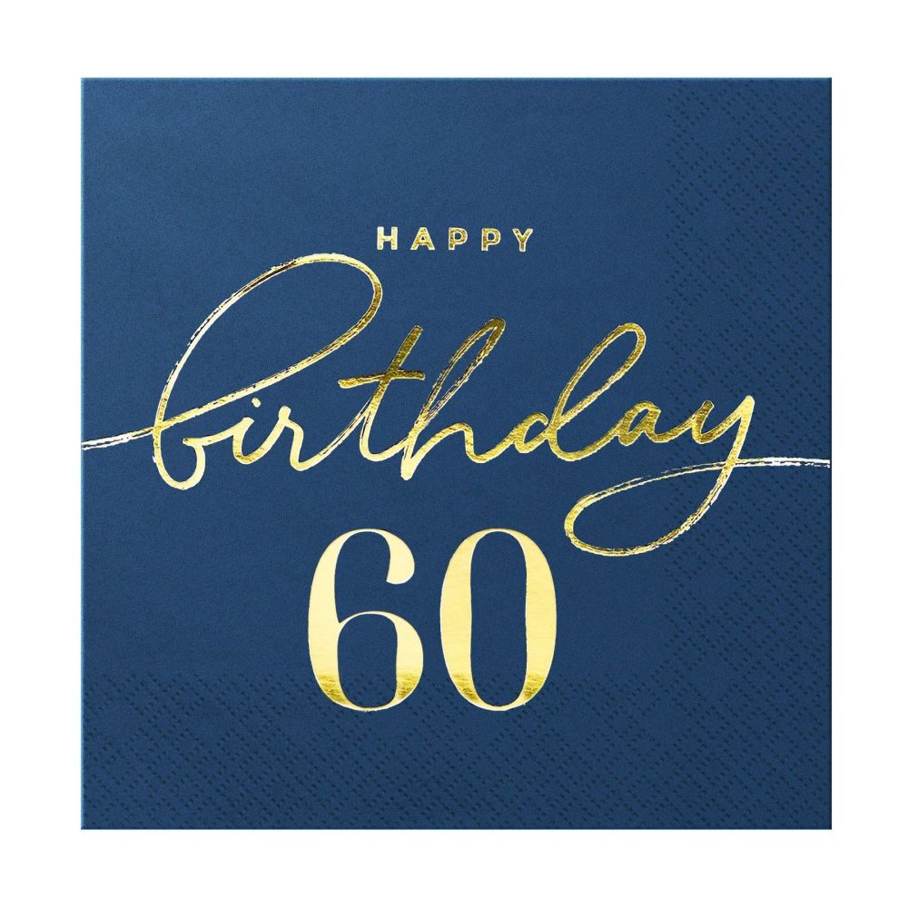 Paper Napkins - Happy Birthday, number 60, navy blue, 10 pcs.