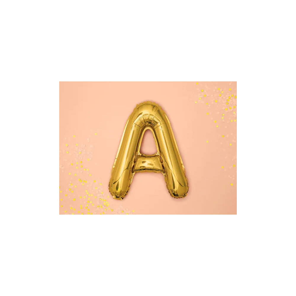 Foil balloon, metallic - PartyDeco - gold, letter A, 35 cm