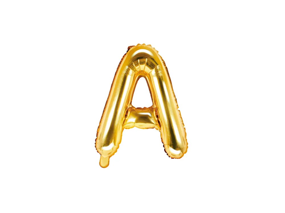 Foil balloon, metallic - PartyDeco - gold, letter A, 35 cm