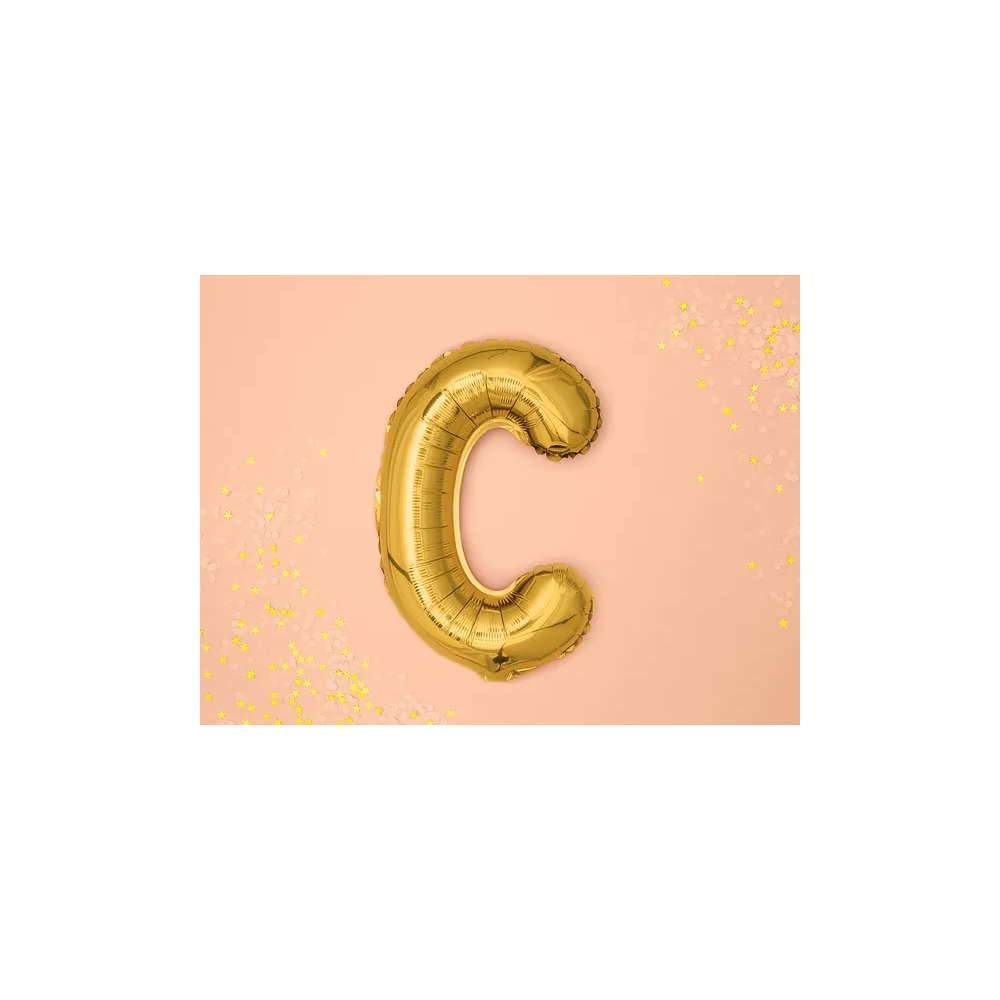 Foil balloon, metallic - PartyDeco - gold, letter C, 35 cm