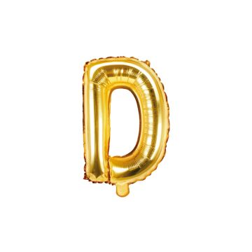 Balon foliowy, metalizowany - PartyDeco - złoty, litera D, 35 cm