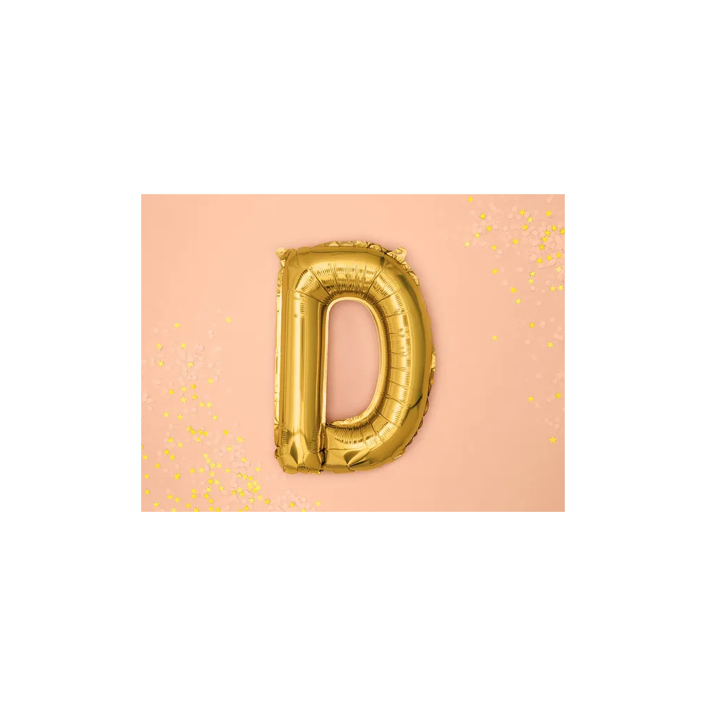 Foil balloon, metallic - PartyDeco - gold, letter D, 35 cm