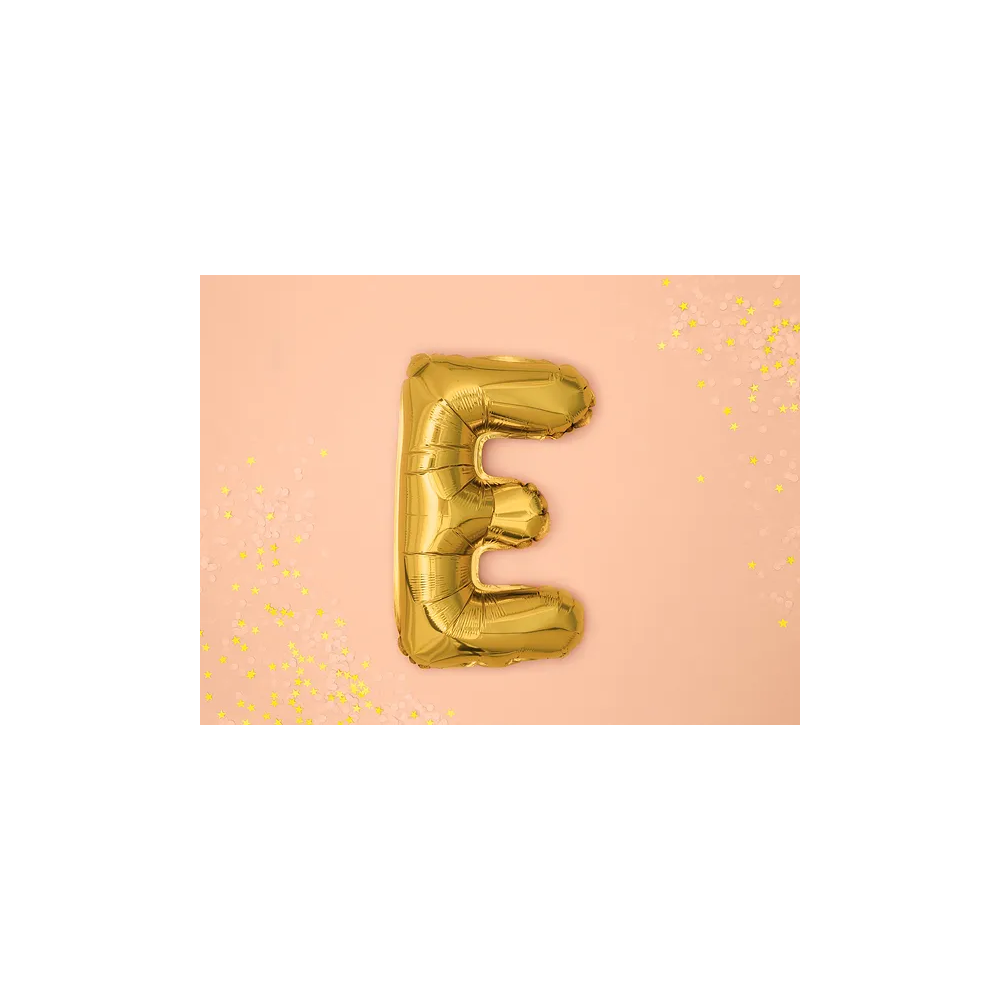 Balon foliowy, metalizowany - PartyDeco - złoty, litera E, 35 cm