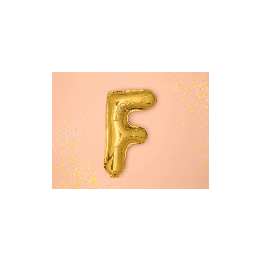 Balon foliowy, metalizowany - PartyDeco - złoty, litera F, 35 cm