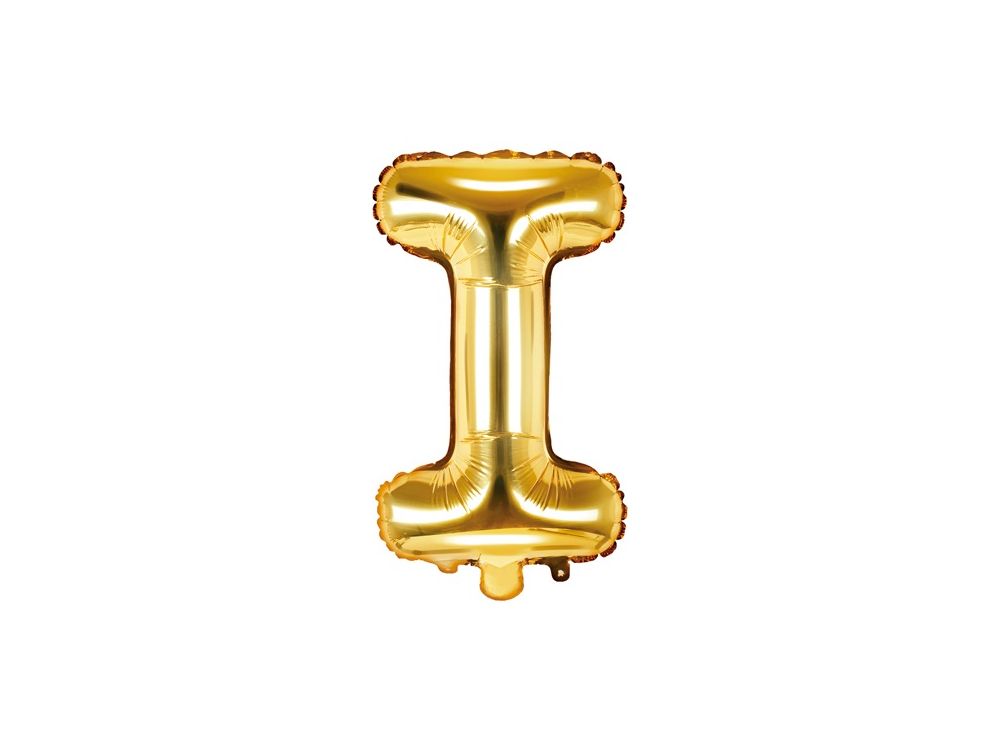 Balon foliowy, metalizowany - PartyDeco - złoty, litera I, 35 cm