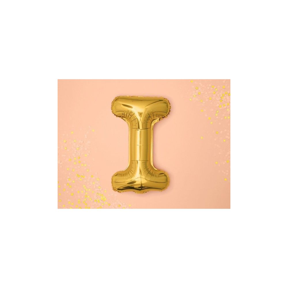 Balon foliowy, metalizowany - PartyDeco - złoty, litera I, 35 cm
