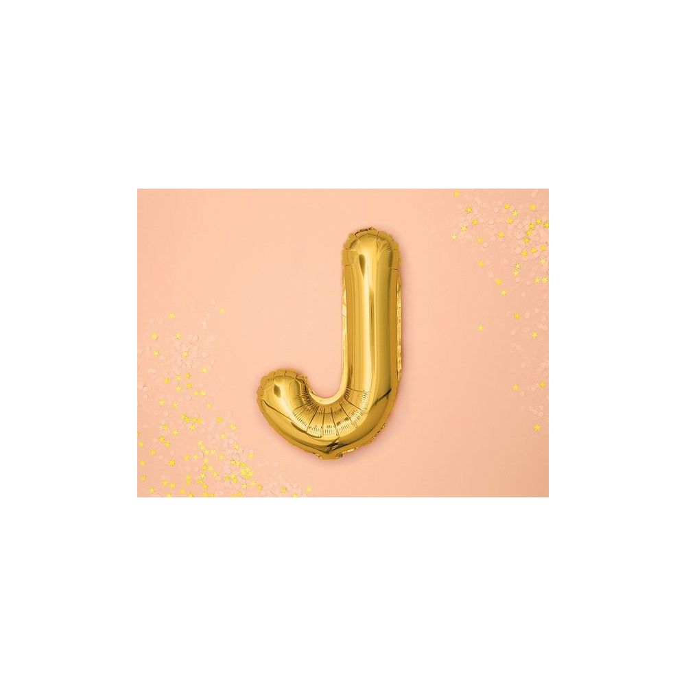 Balon foliowy, metalizowany - PartyDeco - złoty, litera J, 35 cm