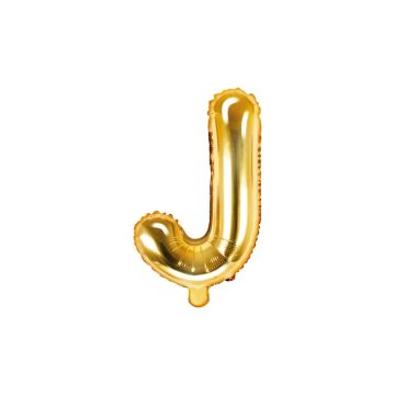 Foil balloon, metallic - PartyDeco - gold, letter J, 35 cm
