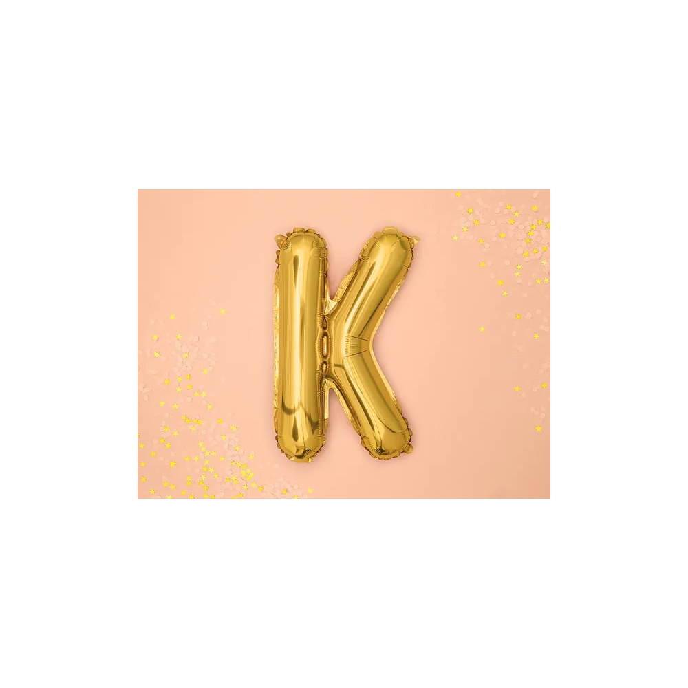 Foil balloon, metallic - PartyDeco - gold, letter K, 35 cm