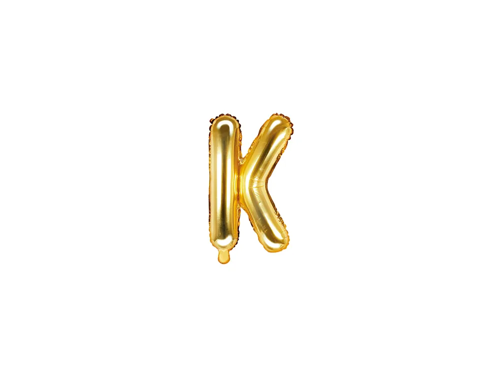 Foil balloon, metallic - PartyDeco - gold, letter K, 35 cm