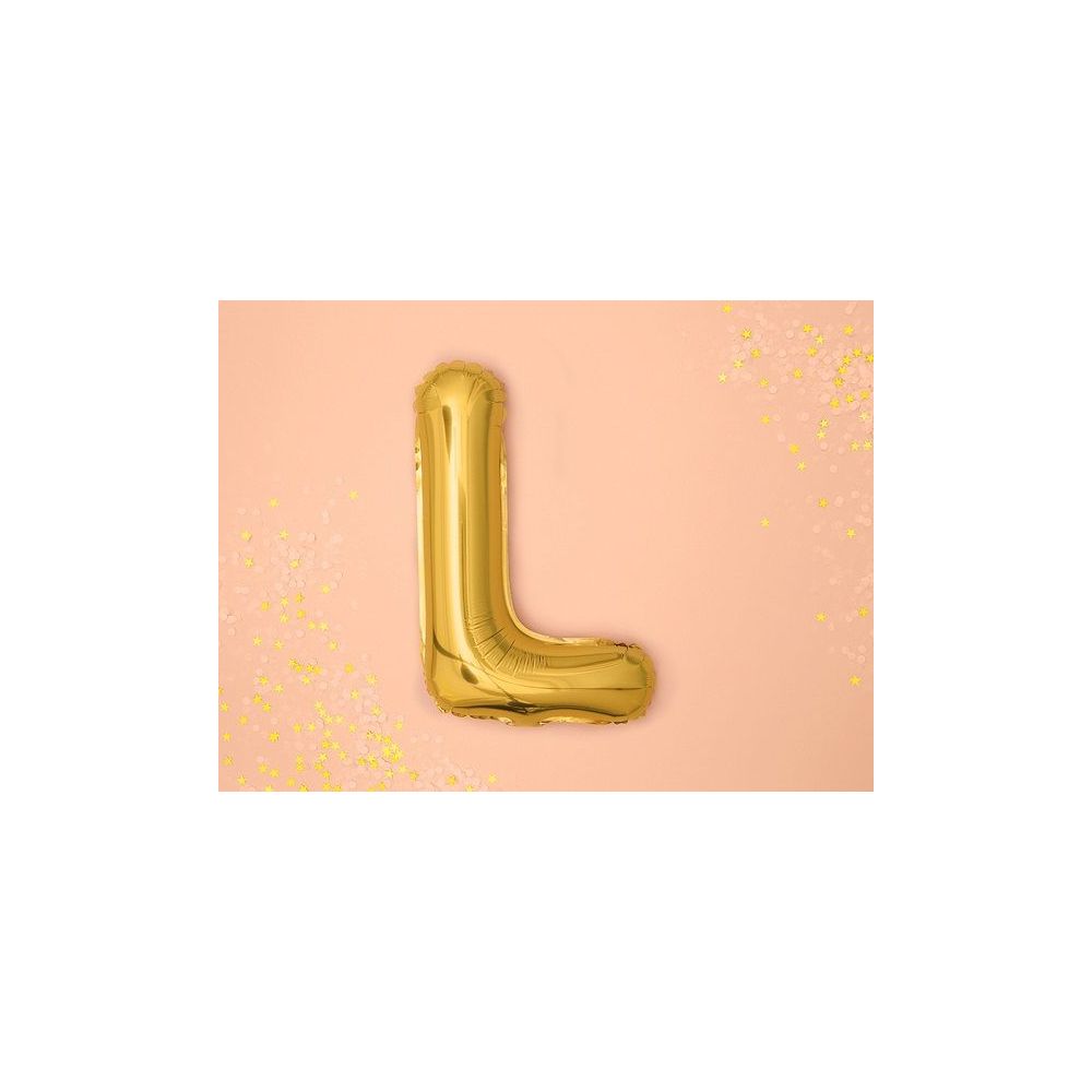 Foil balloon, metallic - PartyDeco - gold, letter L, 35 cm