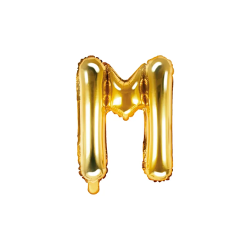 Balon foliowy, metalizowany - PartyDeco - złoty, litera M, 35 cm
