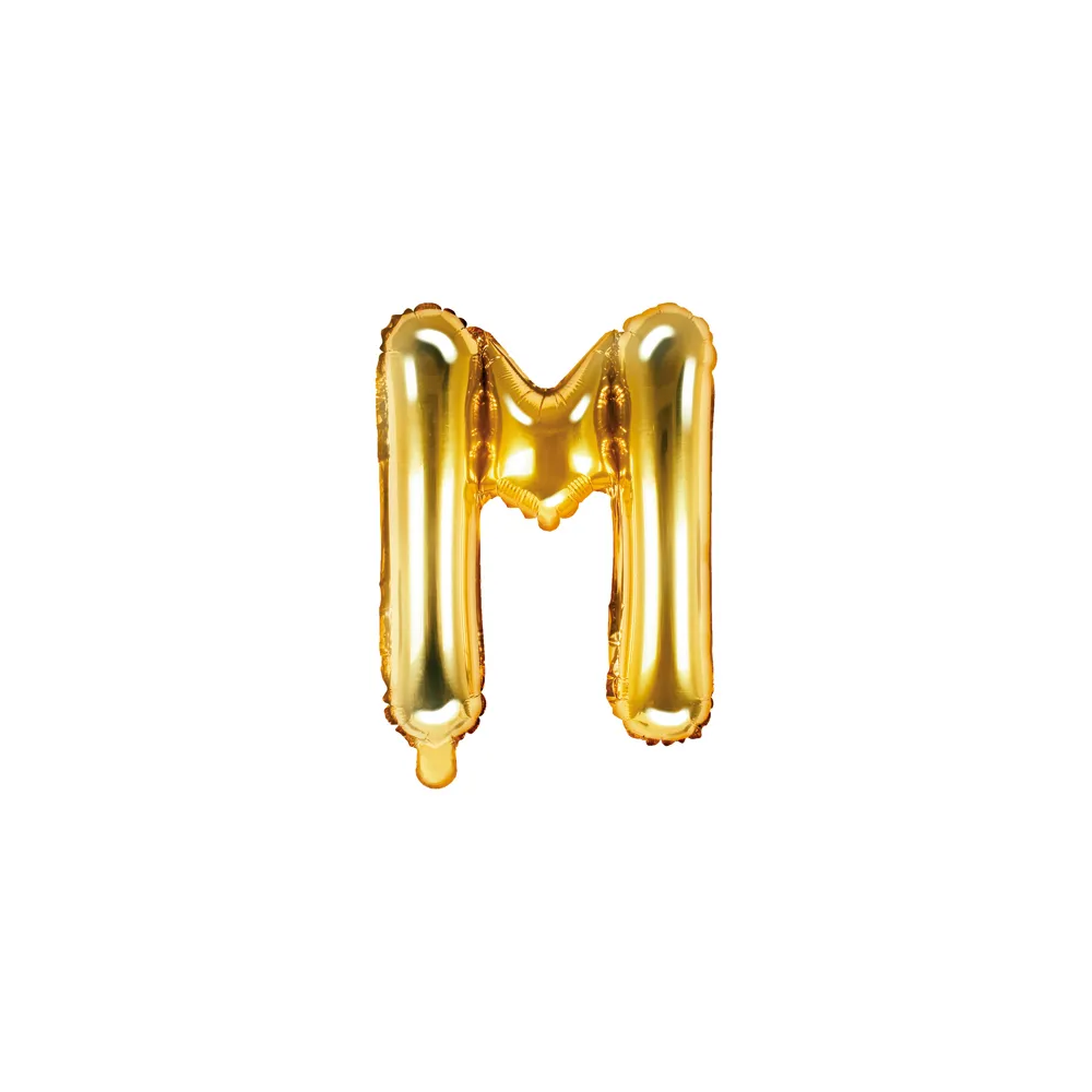 Foil balloon, metallic - PartyDeco - gold, letter M, 35 cm