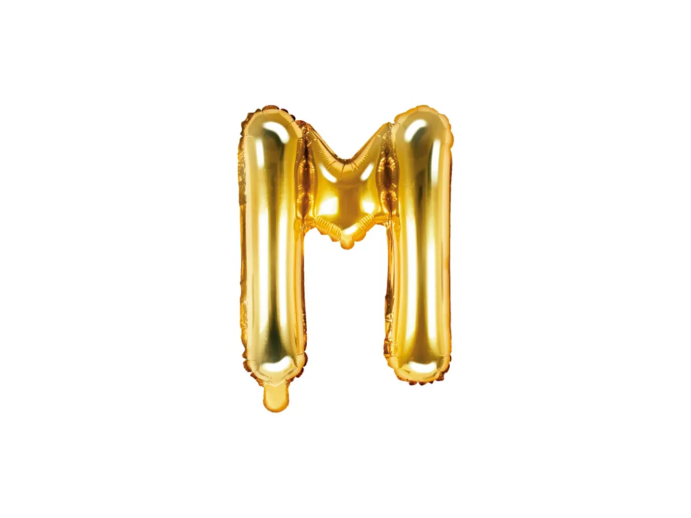 Foil balloon, metallic - PartyDeco - gold, letter M, 35 cm