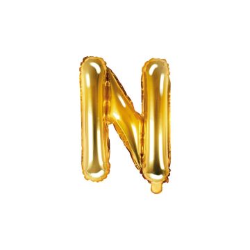 Balon foliowy, metalizowany - PartyDeco - złoty, litera N, 35 cm