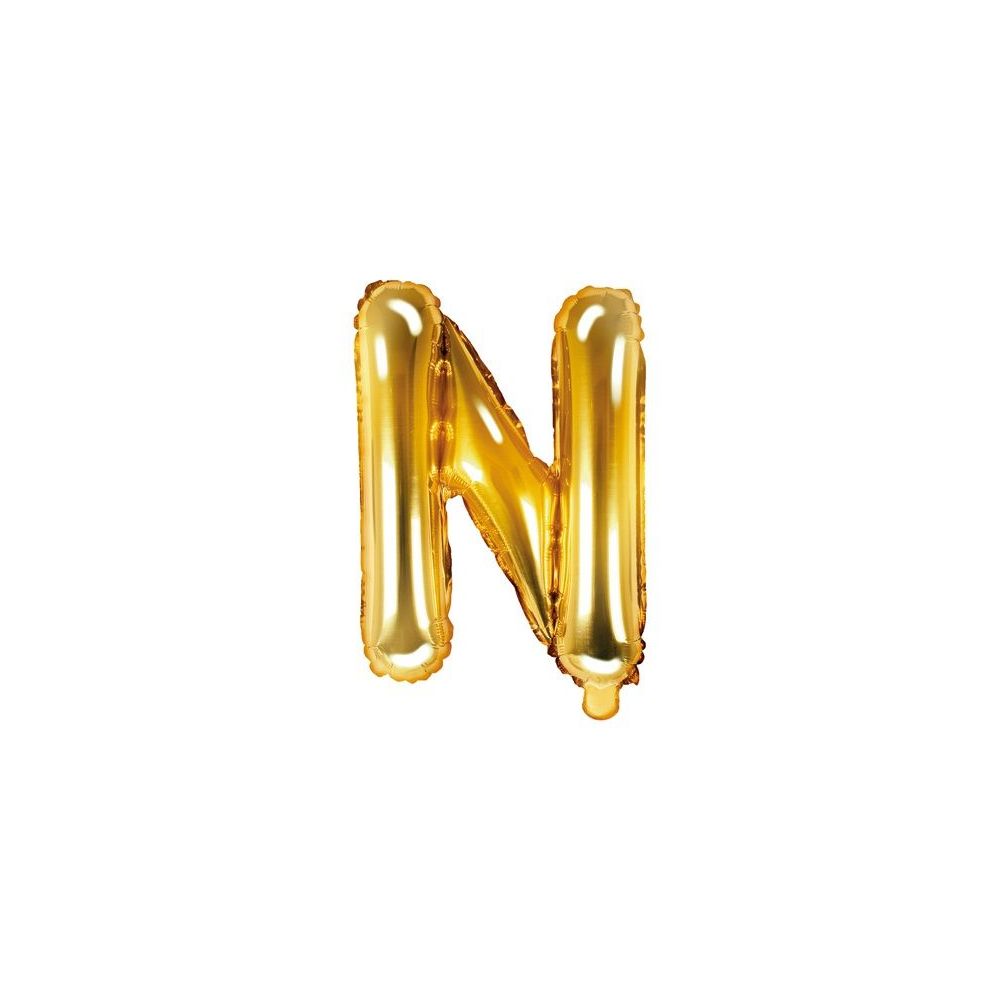 Balon foliowy, metalizowany - PartyDeco - złoty, litera N, 35 cm