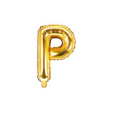 Foil balloon, metallic - PartyDeco - gold, letter P, 35 cm