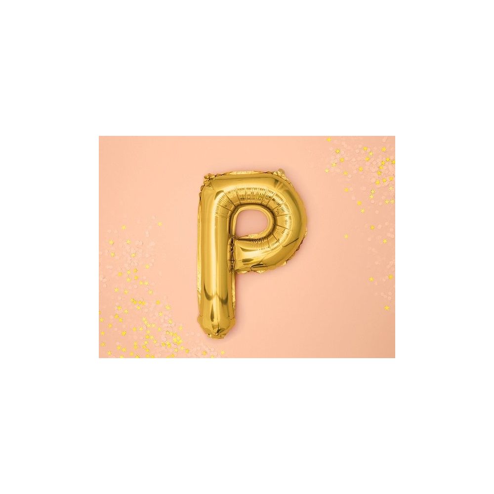 Balon foliowy, metalizowany - PartyDeco - złoty, litera P, 35 cm