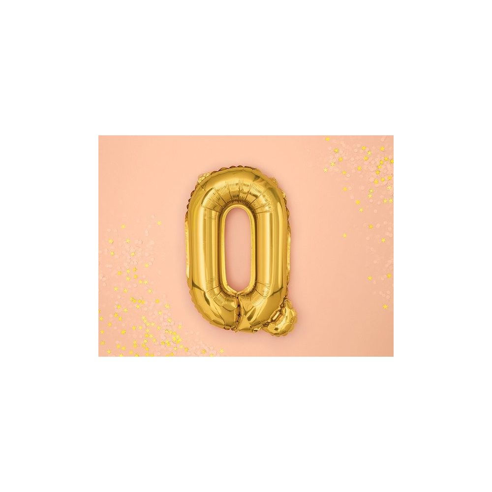 Balon foliowy, metalizowany - PartyDeco - złoty, litera Q, 35 cm