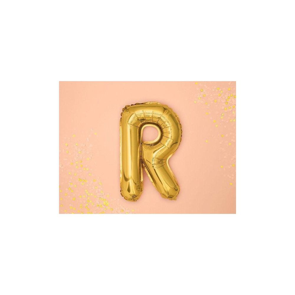 Foil balloon, metallic - PartyDeco - gold, letter R, 35 cm