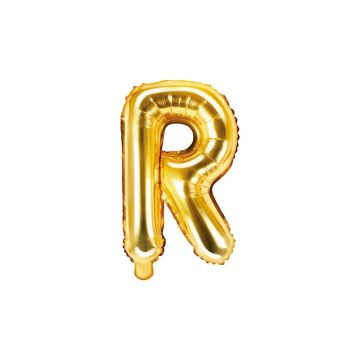 Foil balloon, metallic - PartyDeco - gold, letter R, 35 cm