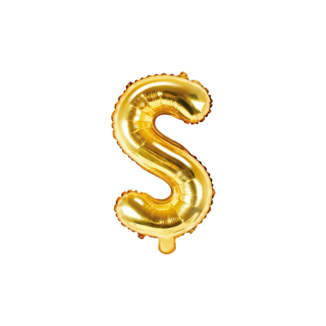 Foil balloon, metallic - PartyDeco - gold, letter S, 35 cm