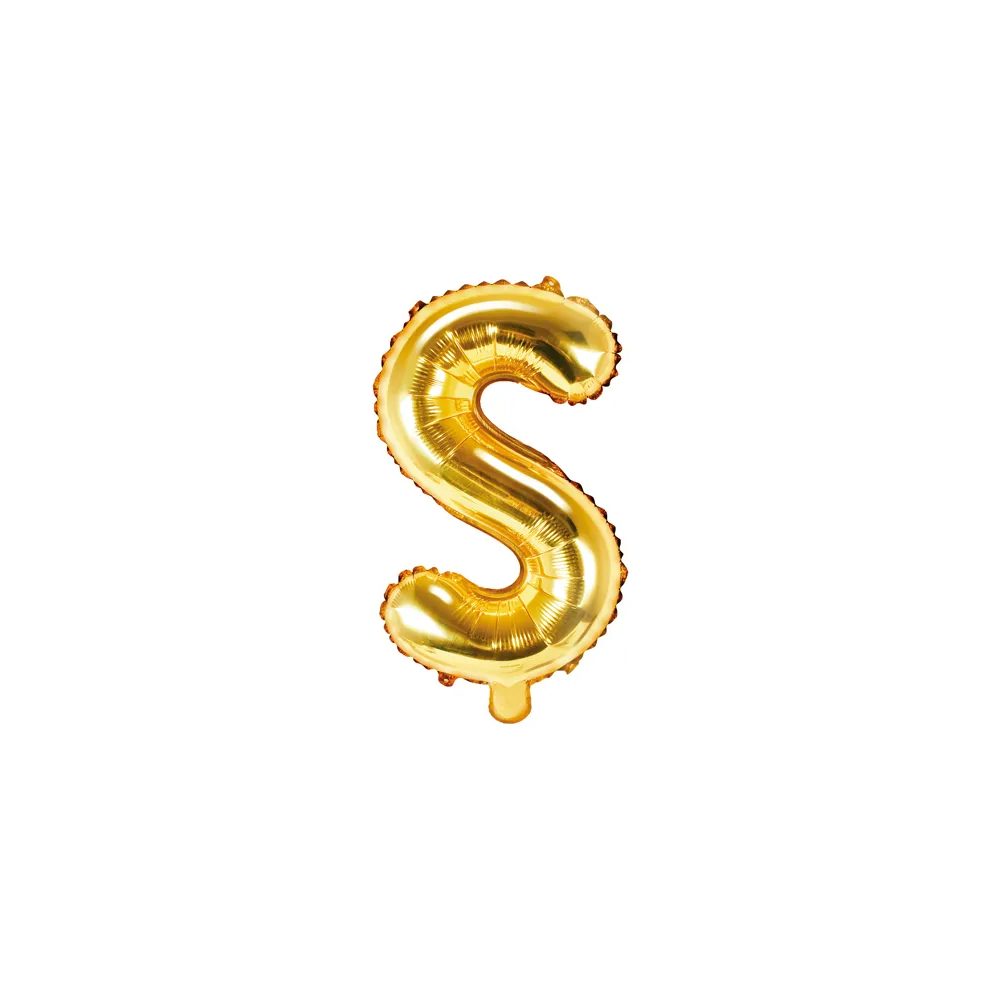 Balon foliowy, metalizowany - PartyDeco - złoty, litera S, 35 cm