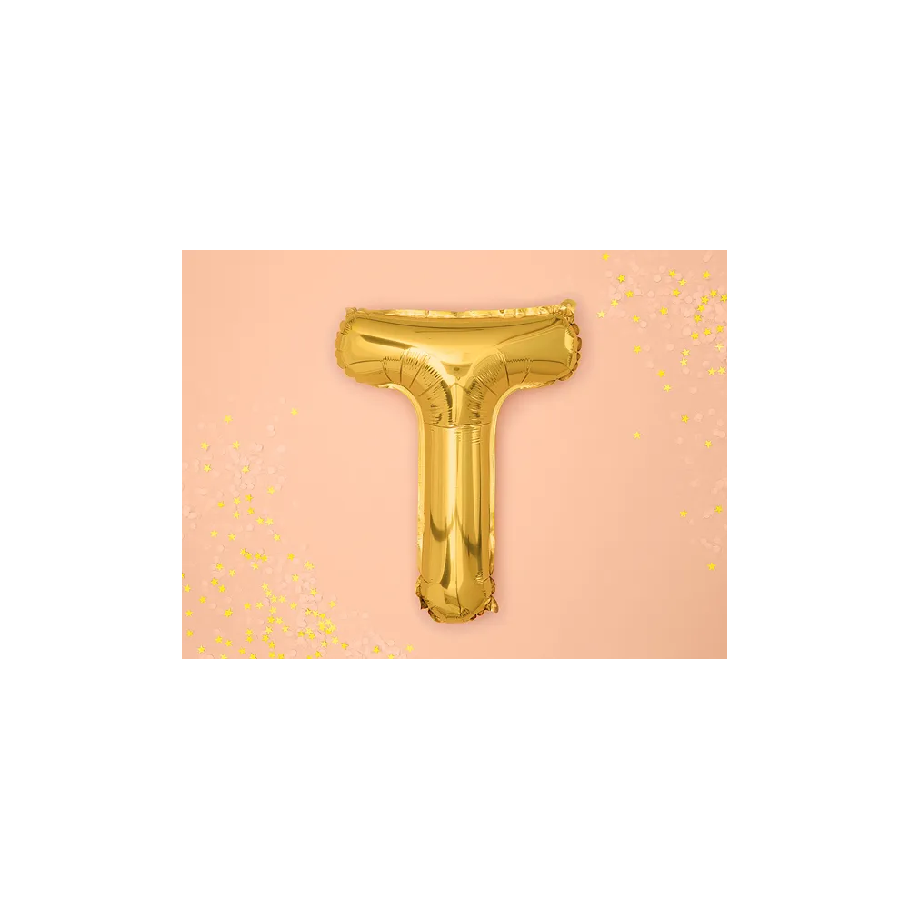 Balon foliowy, metalizowany - PartyDeco - złoty, litera T, 35 cm
