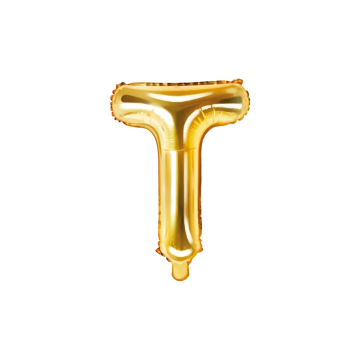 Foil balloon, metallic - PartyDeco - gold, letter T, 35 cm