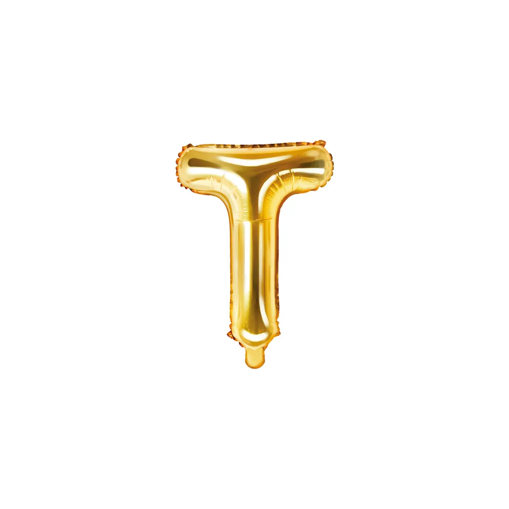 Foil balloon, metallic - PartyDeco - gold, letter T, 35 cm