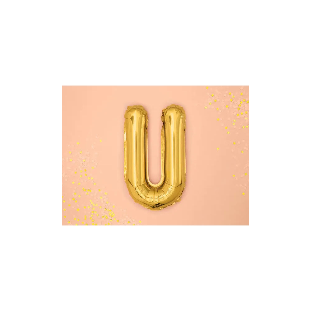 Foil balloon, metallic - PartyDeco - gold, letter U, 35 cm