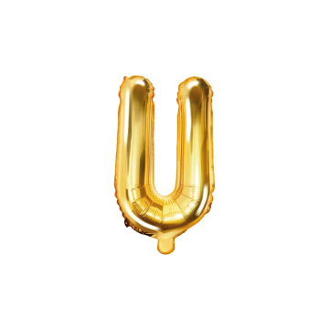 Foil balloon, metallic - PartyDeco - gold, letter U, 35 cm