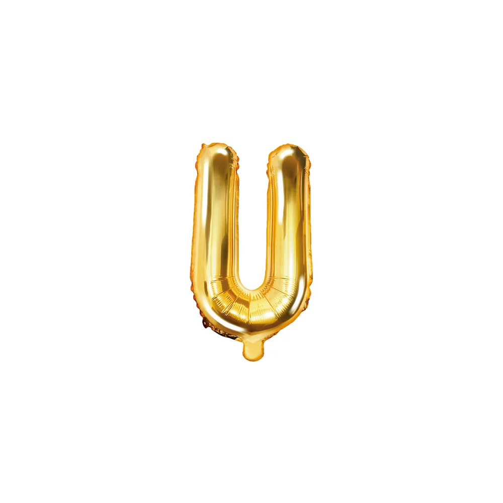 Balon foliowy, metalizowany - PartyDeco - złoty, litera U, 35 cm