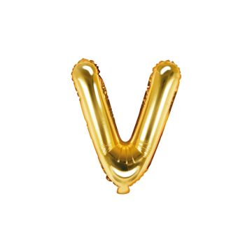 Foil balloon, metallic - PartyDeco - gold, letter V, 35 cm